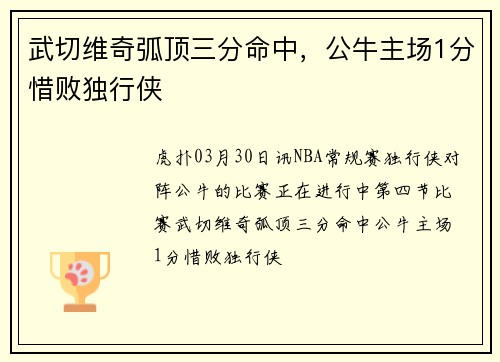 武切维奇弧顶三分命中，公牛主场1分惜败独行侠