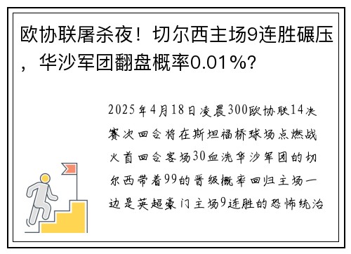 欧协联屠杀夜！切尔西主场9连胜碾压，华沙军团翻盘概率0.01%？