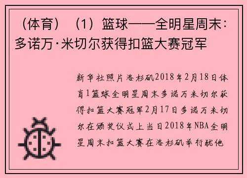（体育）（1）篮球——全明星周末：多诺万·米切尔获得扣篮大赛冠军